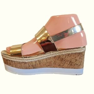 Wide Stripe Gold Cork Platform Sandals By Aldo 6 New